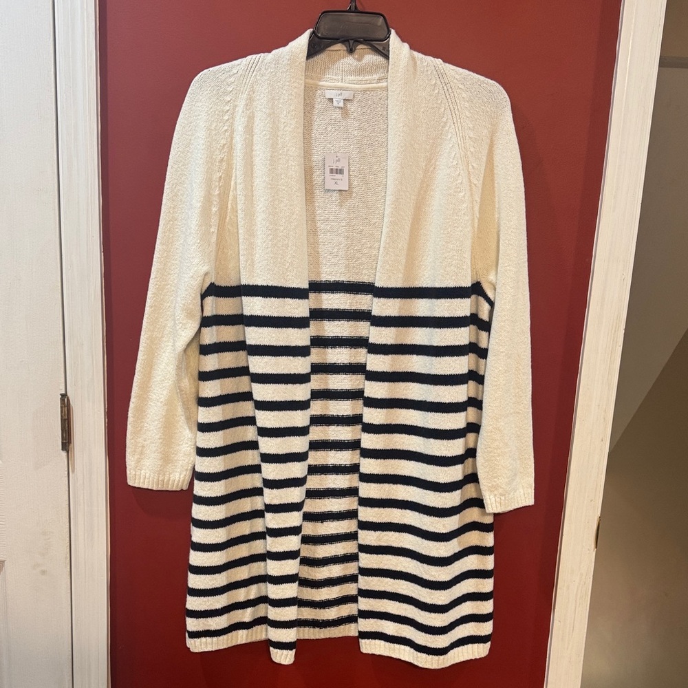 NWT J. Jill Cream and Black Striped Cardigan